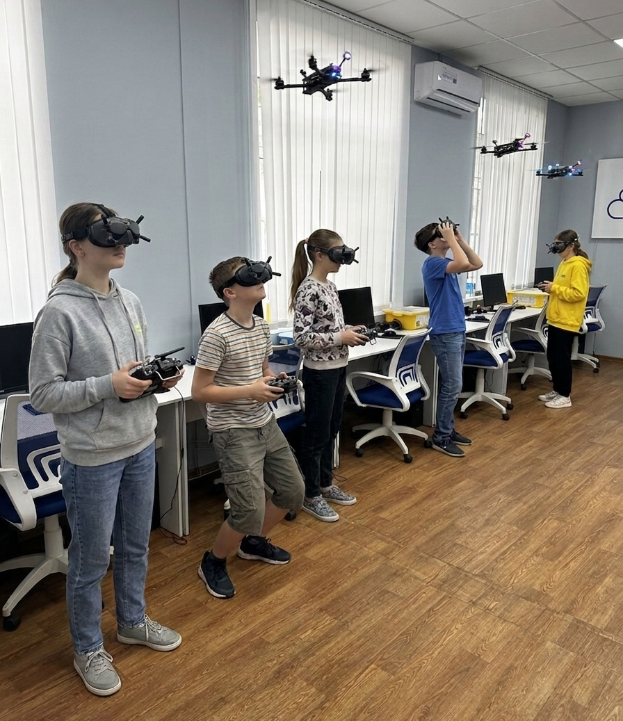 Преподаватель помогает изучить компоненты коптера