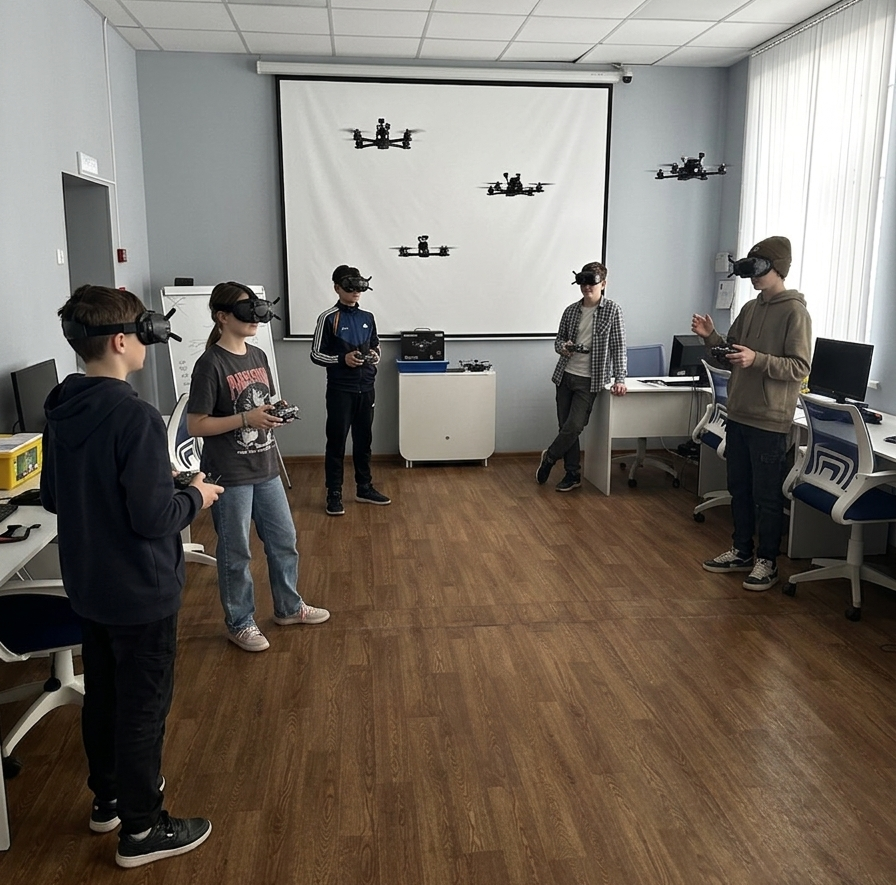 Ребенок изучает компоненты коптера